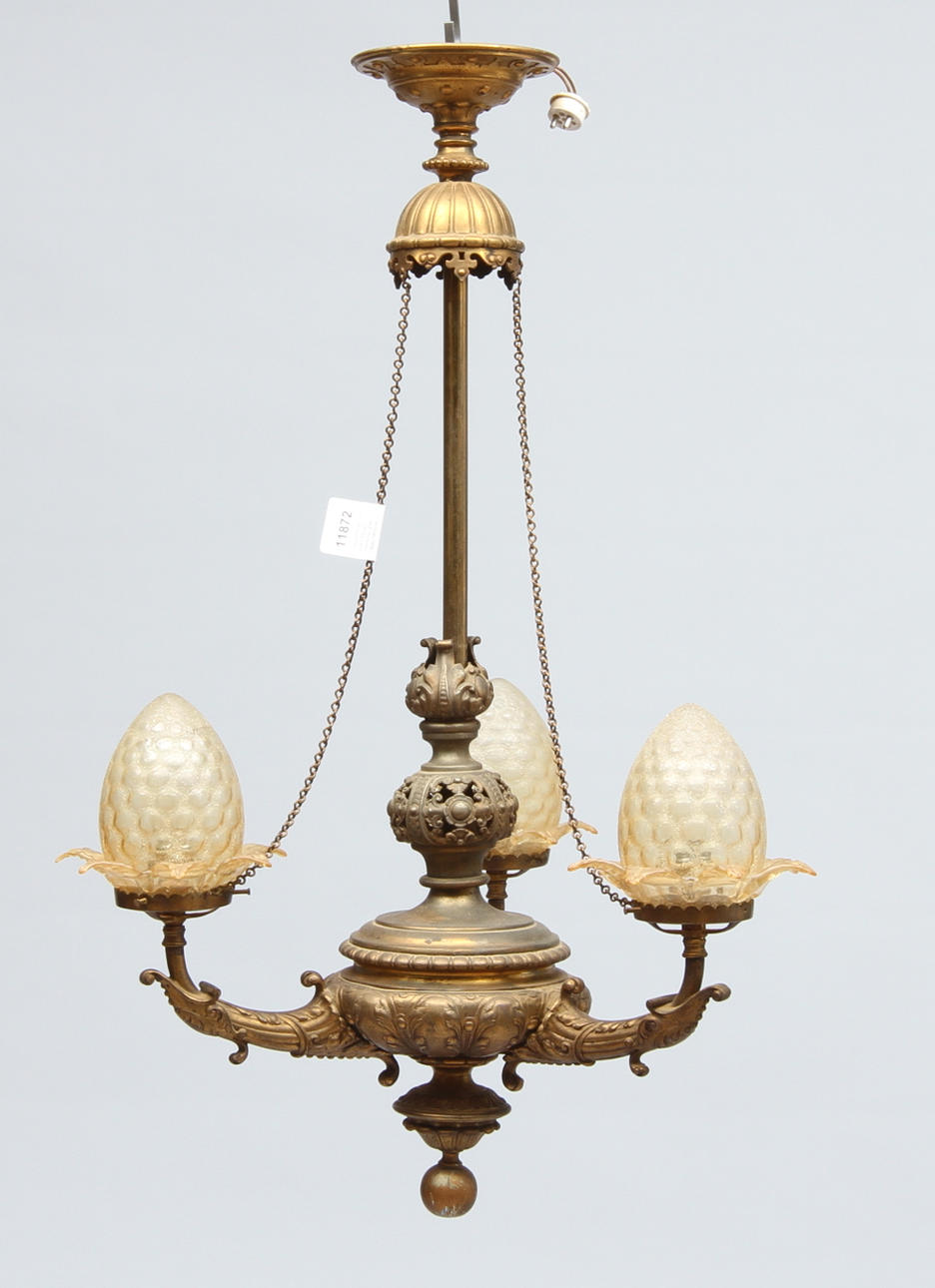 GASARMATUR, elektrifierad, mässing, glas, 1800/1900-tal.