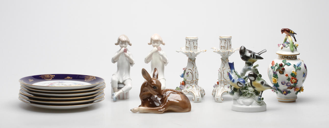 KERAMIKFÖREMÅL, 13 delar, bl.a. Rosenthal, Dresden.