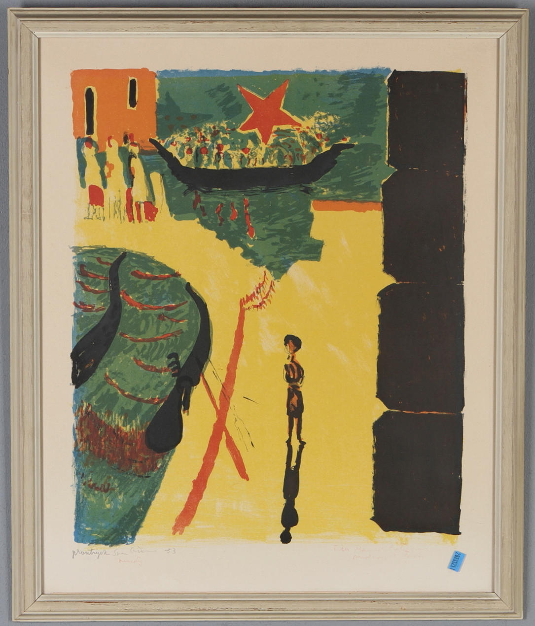 SVEN X:ET ERIXSON. Venetiansk hamn, färglitografi, provtryck, signerad och daterad -53.