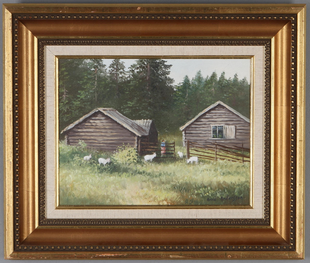 ARVID ANDERSSON. Stugor, olja på duk, signerad.