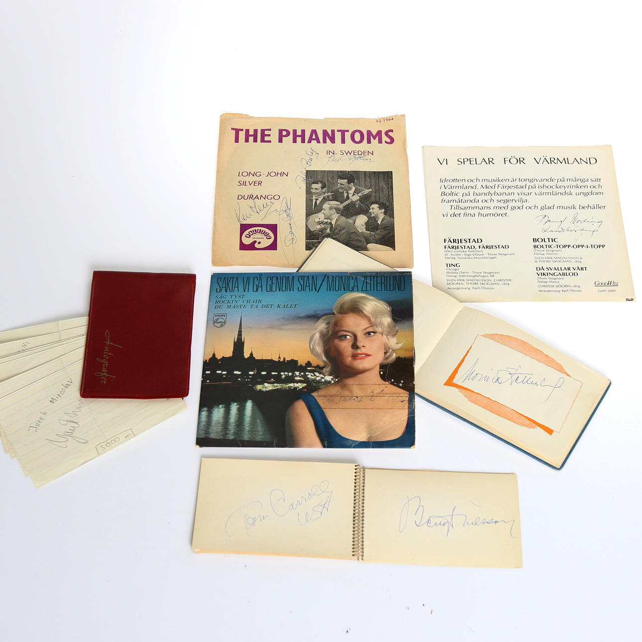 PARTI AUTOGRAFER / SINGLAR, bla Monica Zetterlund + svenska och utländska friidrottsautografer.