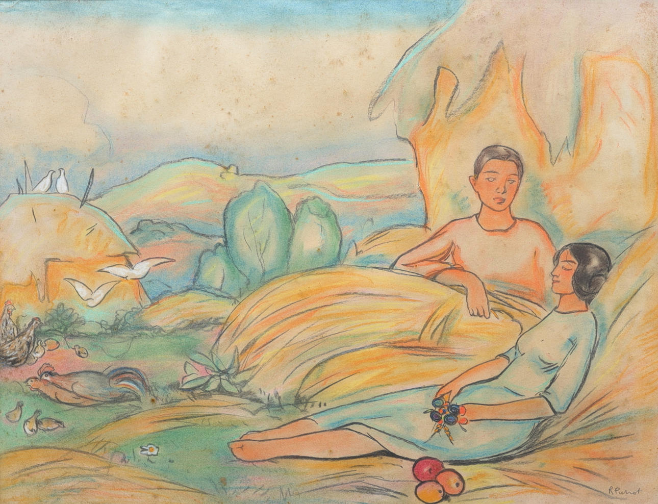 RAMÓN PICHOT GIRONÉS. Escena campesina.