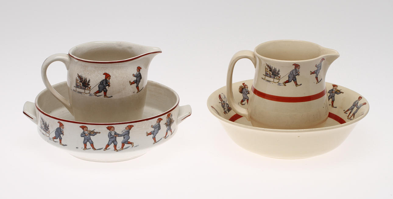 KANNOR, 2 st, SKÅLAR, 2 st., porslin, Gefle, 1900-tal.