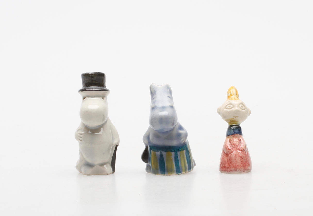MUMIN FIGURINER, 3 st, Arabia, Finland. Design Signe Hammarsten-Jansson 1950-tal.