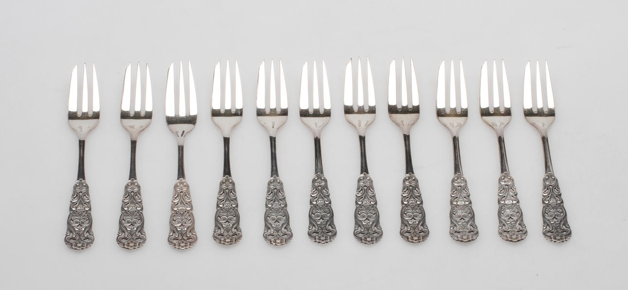 TÅRTGAFFLAR, 11 st, silver, Norge, 1900-tal. Vikt ca 266 gram.