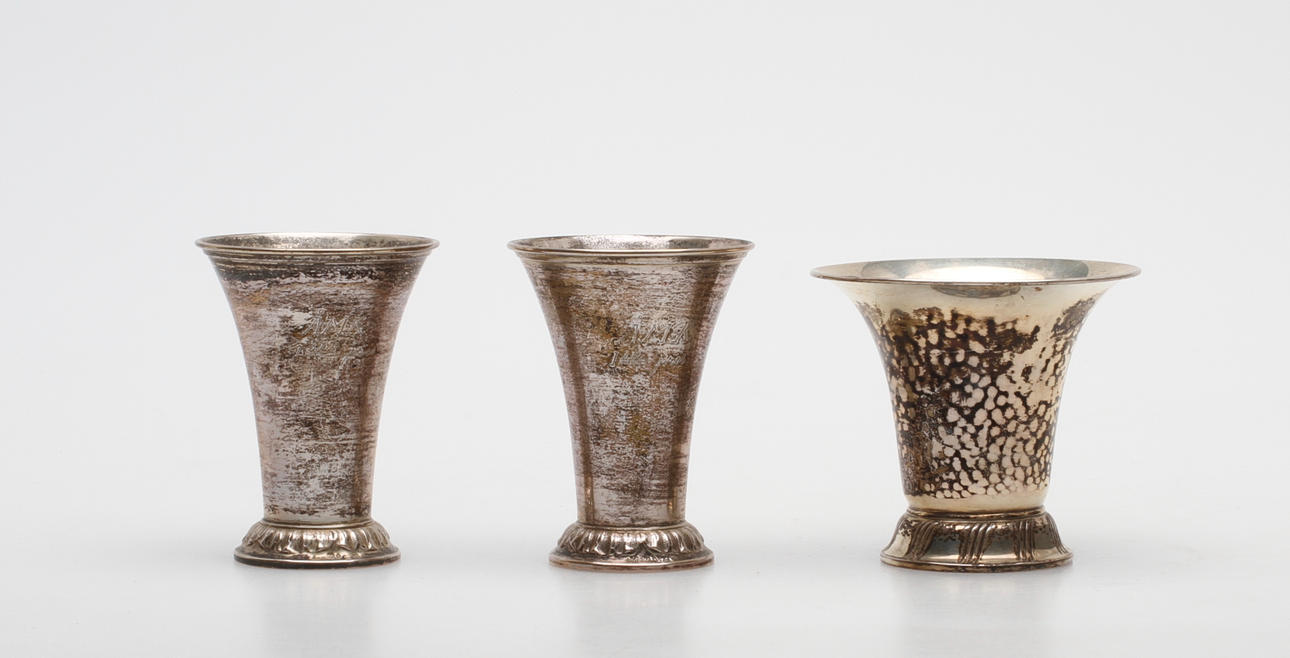 CUPS, 3 pcs, silver, weight about 123 grams.