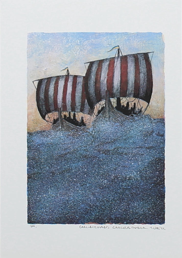 CARL-RICHARD CARLENSTIERNA. Vikingaskepp. Färgserigrafi. Signerad och daterad 2005. EA.