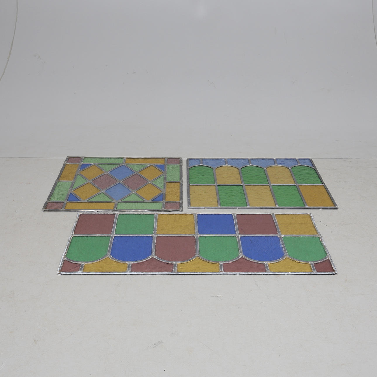 LEAD GLASS WINDOWS, 3 pcs, 1900s.