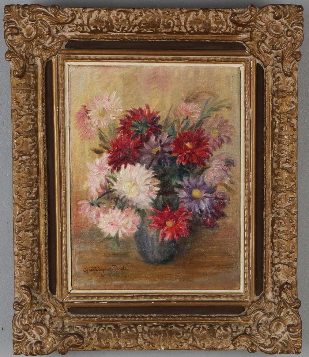 AGNES WITTFOOTH-RAADE. Blomsterstilleben, olja på duk, signerad samt daterad 46.