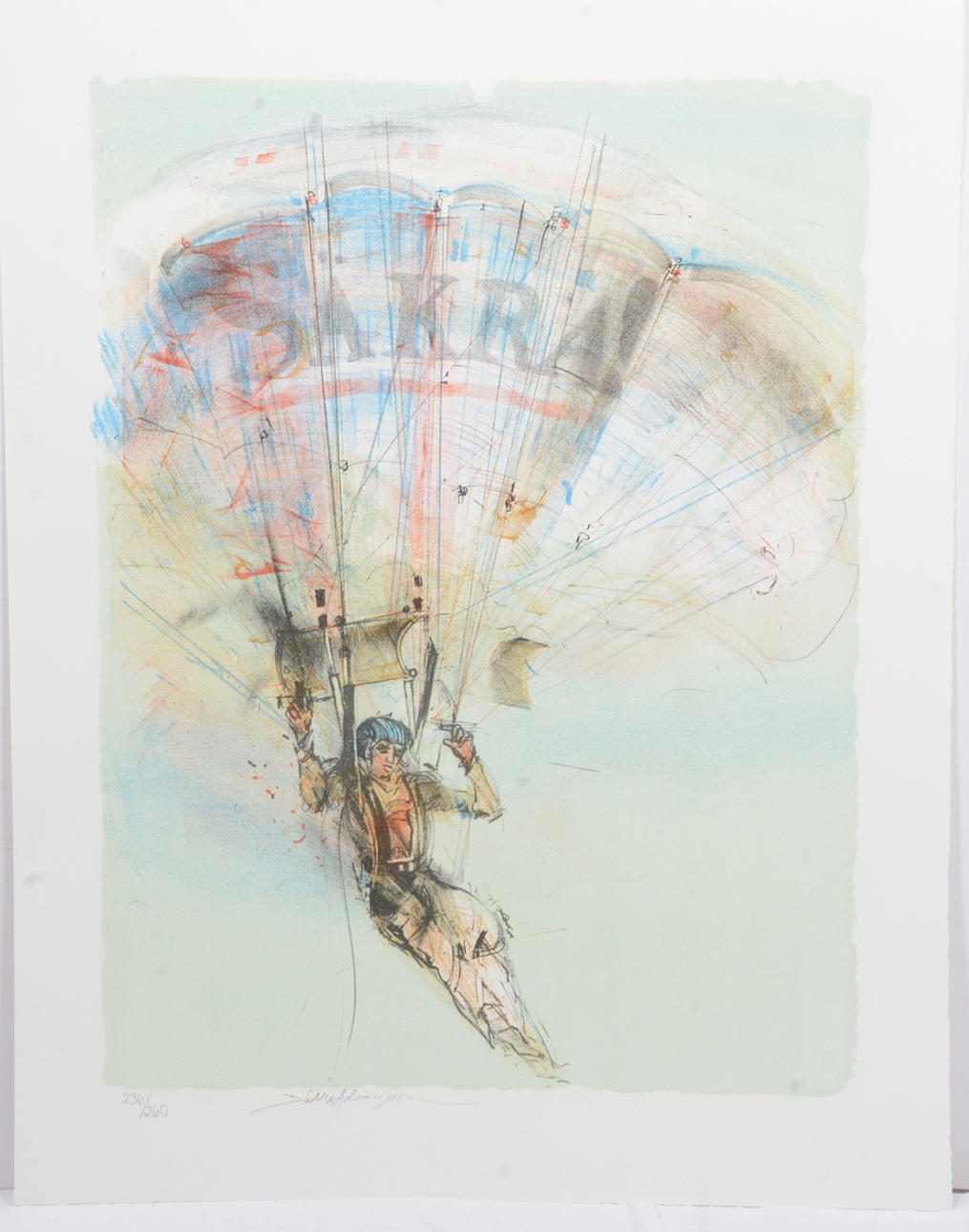 BO ÅKE ADAMSSON. Secure! The skydiver. Lithograph.