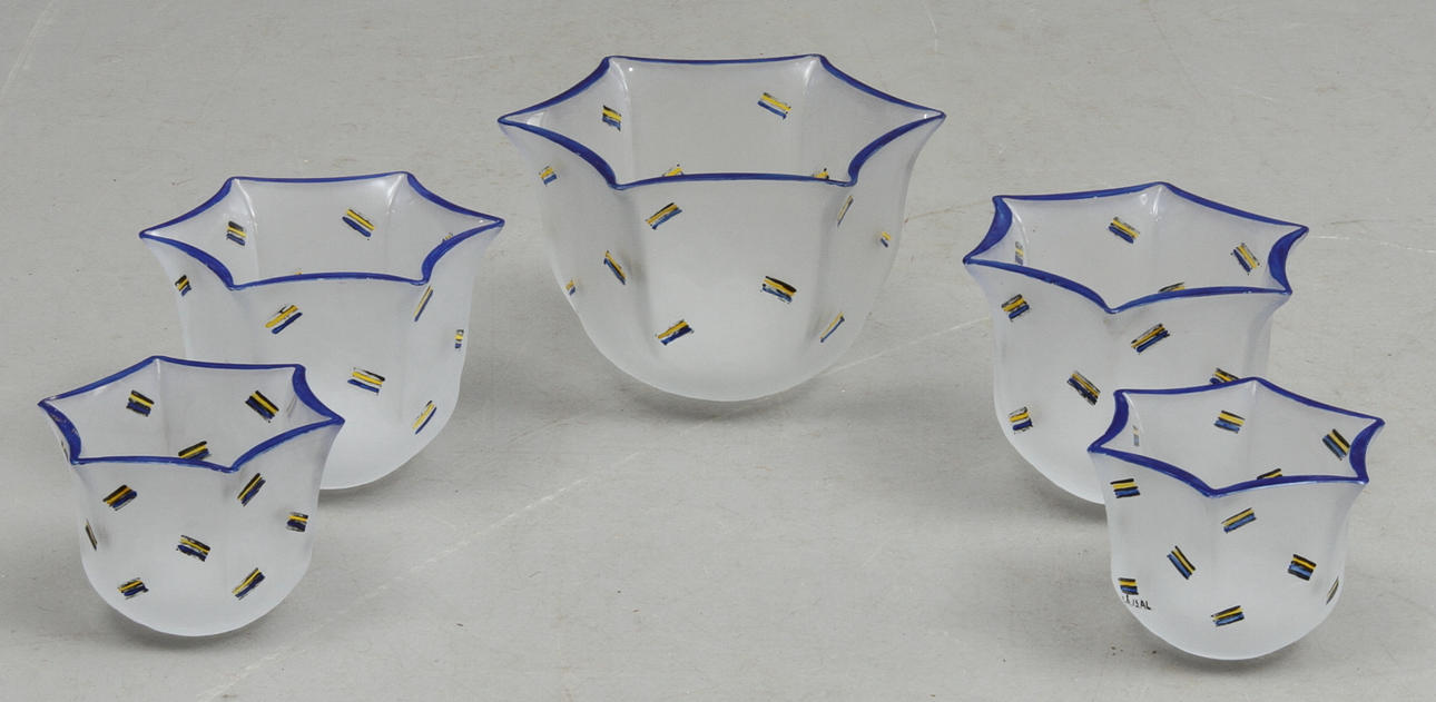 SKÅLAR, 5 st, glas, möjligen Cattis Åsélius-Lidbeck.