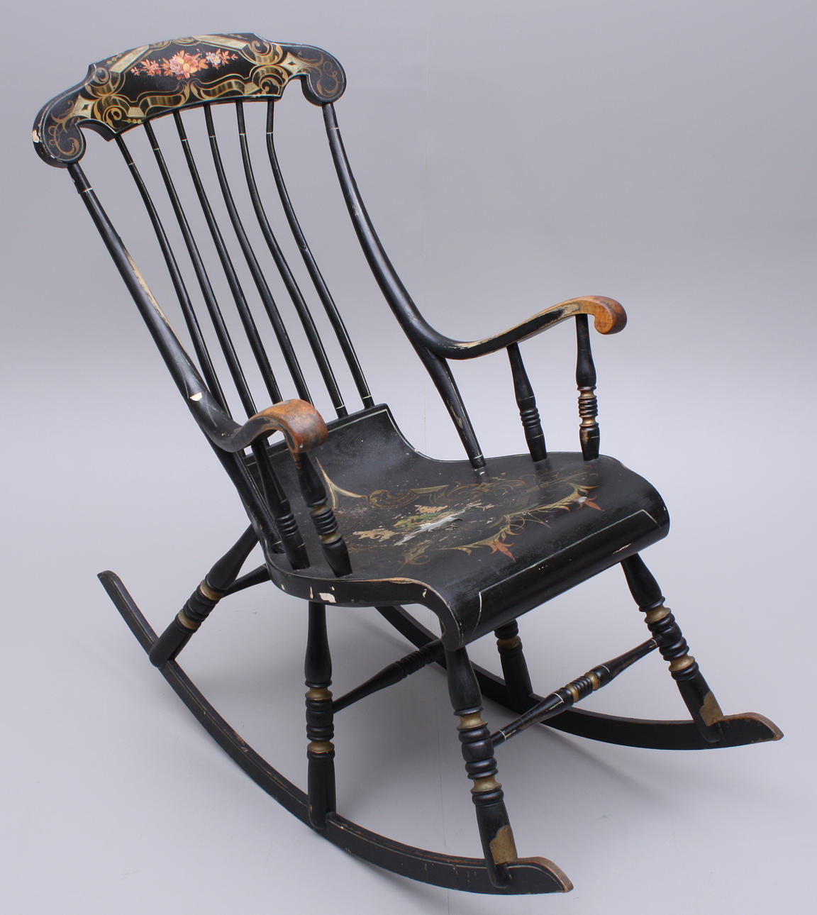 GUNGSTOL, trä/svart, dekormålad.