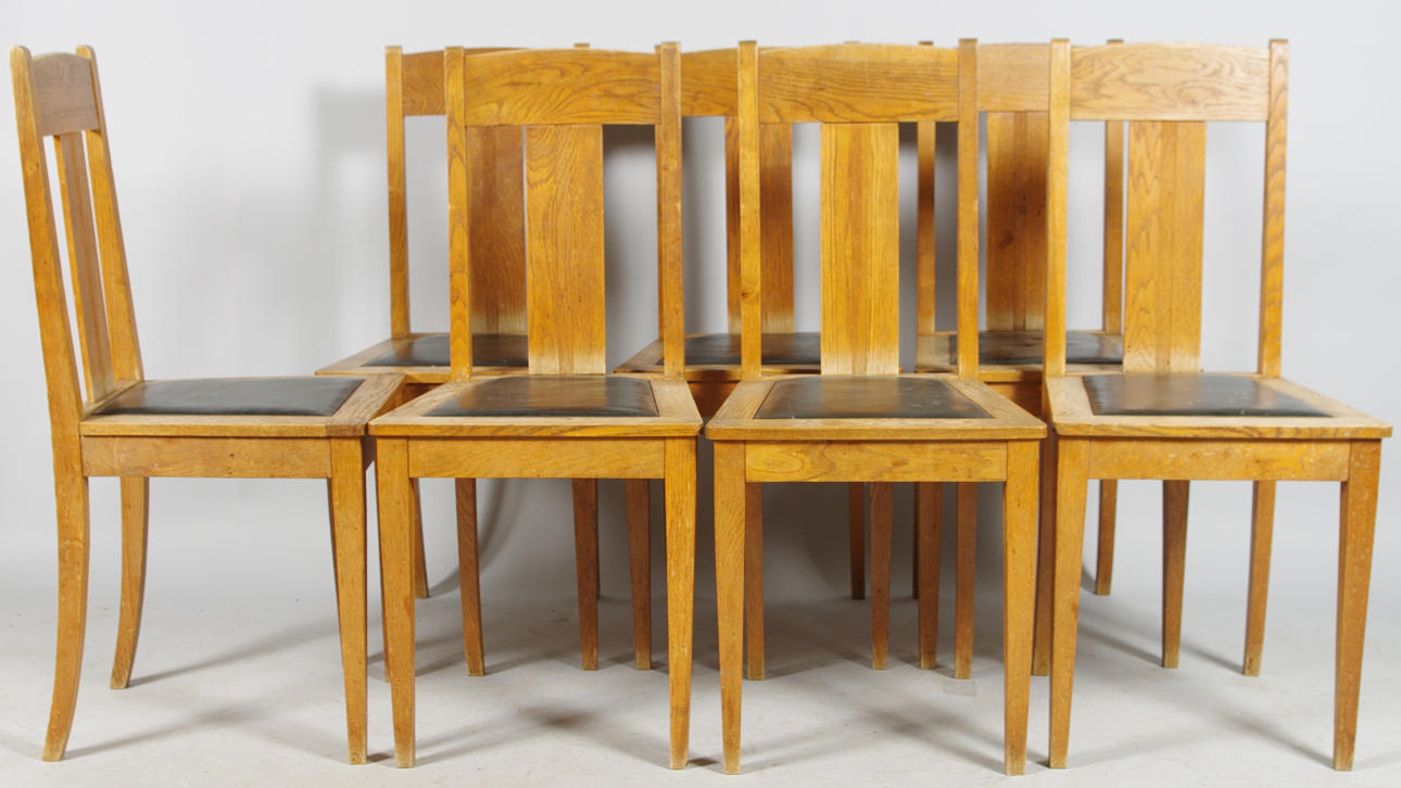 STOLAR, 7 stycken, ek med skinnsits, jugend.