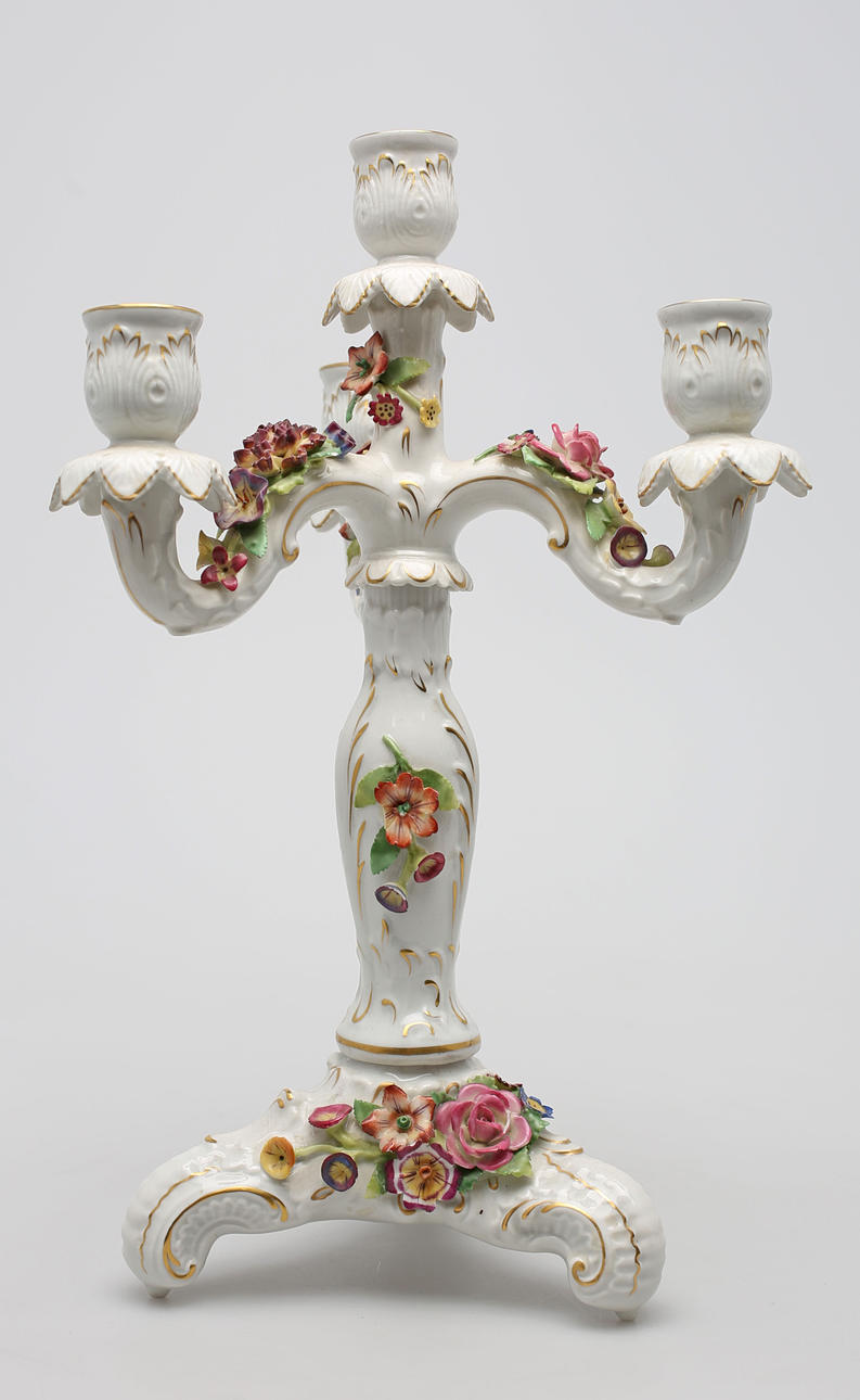 KANDELABER, porslin, rokokostil, Schierholz, Tyskland.