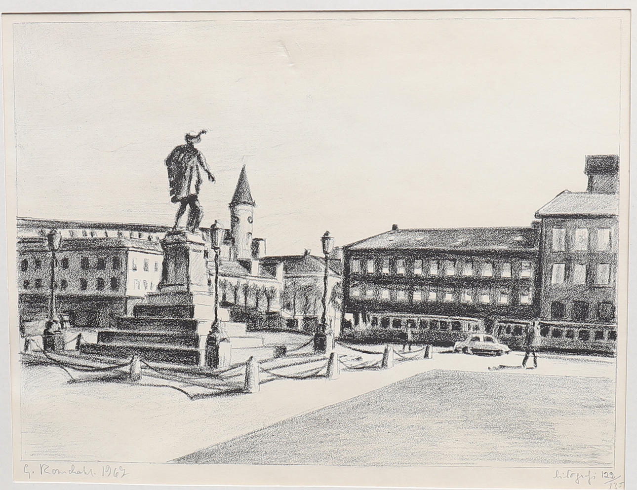 GUNNAR ROMDAHL. Lithography, Gustav Adolfs Torg, Signed, Dated and Numbered.