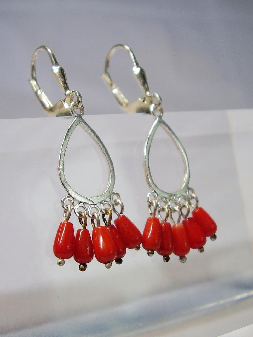 KORALLE OHRRINGE SILBER FILIGRAN.