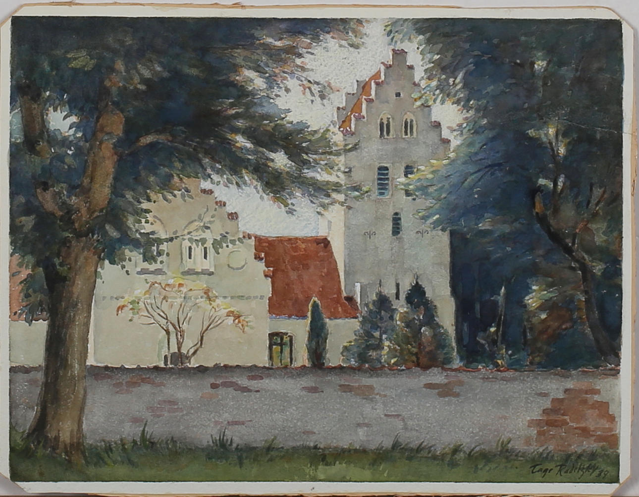 TAGE RADETZKY. Kyrka. Akvarell. Signerad och daterad -39.