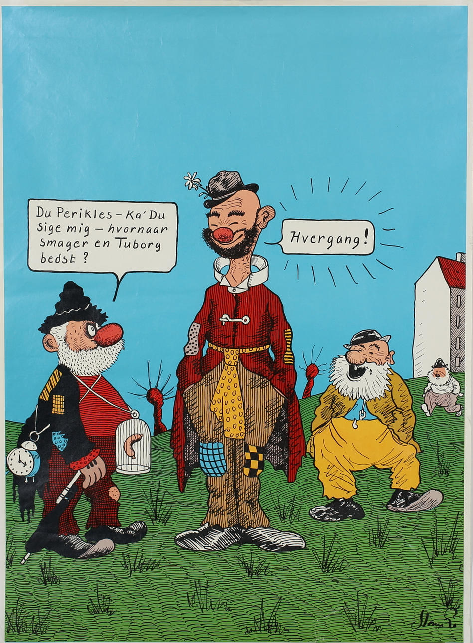 ROBERT STORM PETERSEN. "Tuborg Hvergaang". Affisch, offsettryck. Signerad Storm P i trycket.