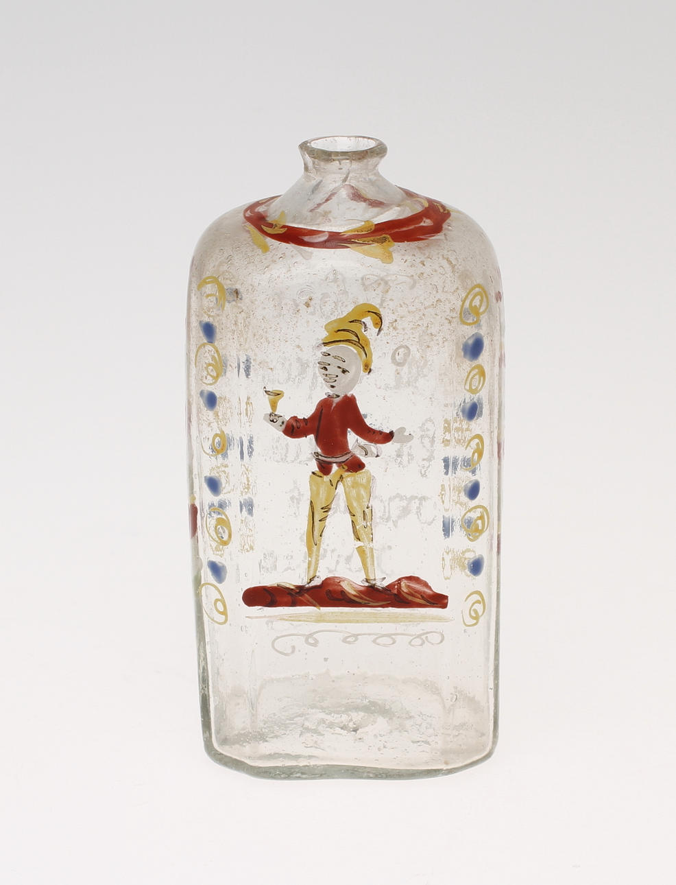 FLASKA, glas, målad dekor, mellaneuropa, 1700/1800-tal.