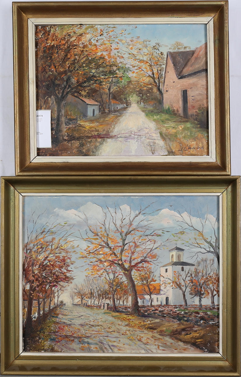 J LUNDEGÅRDH. Olja på pannå, 2 st, signerade.