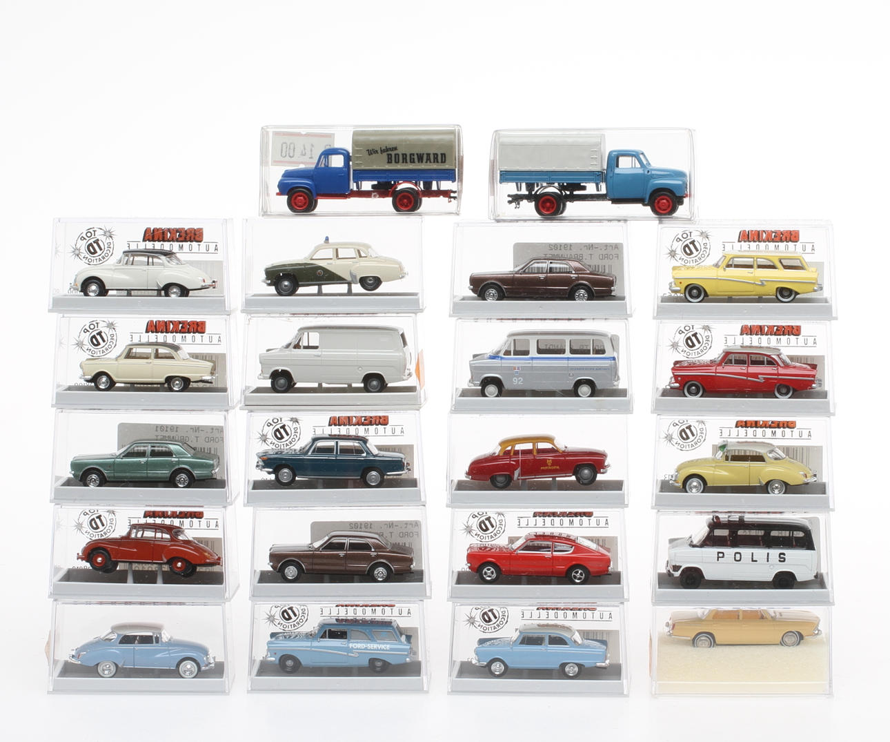 MODELLBILAR BREKINA. Cirka 22 stycken. Originalkartonger.
