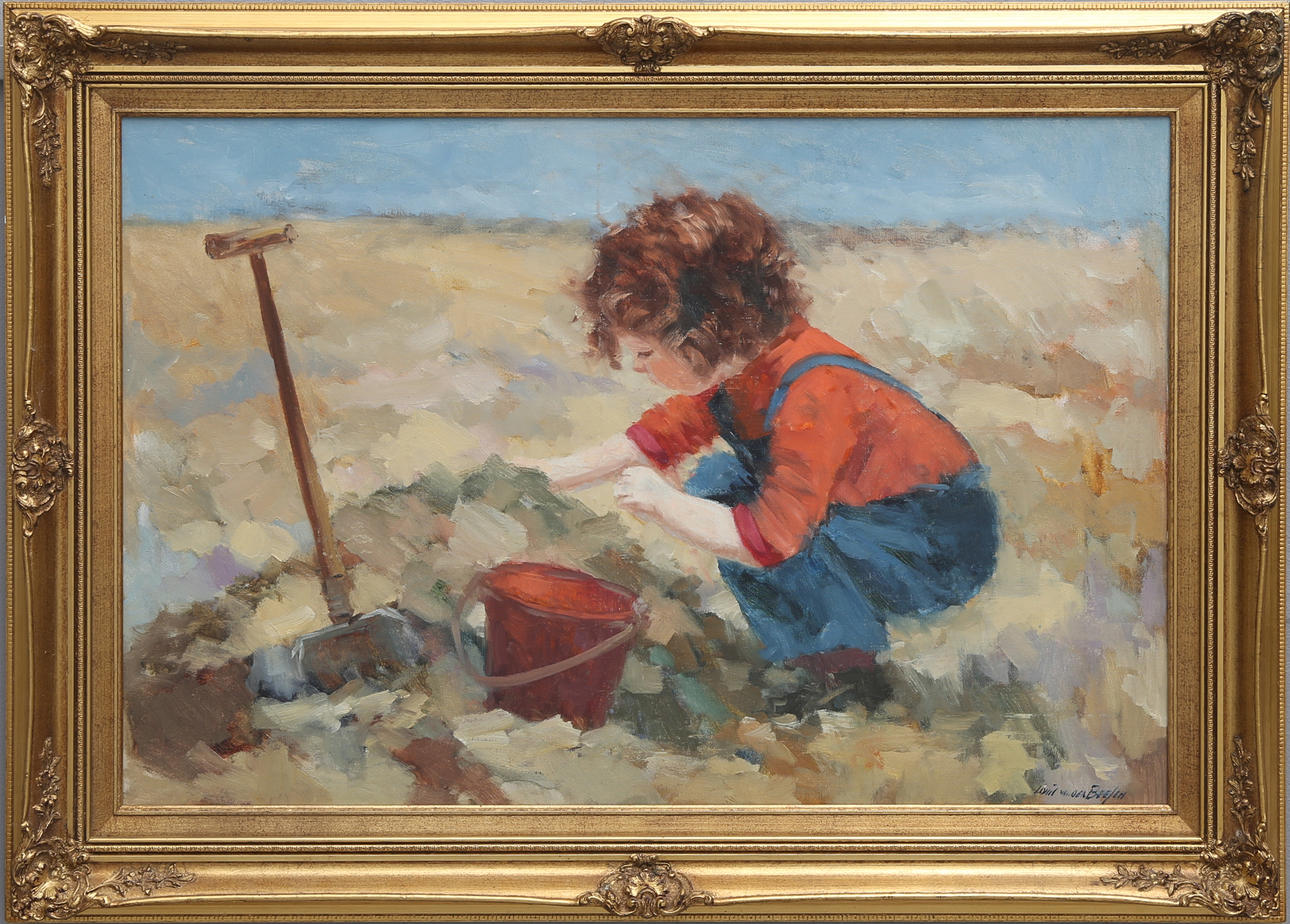 LOUIS VAN DER BEESEN, Boy playing, signed oil on canvas.