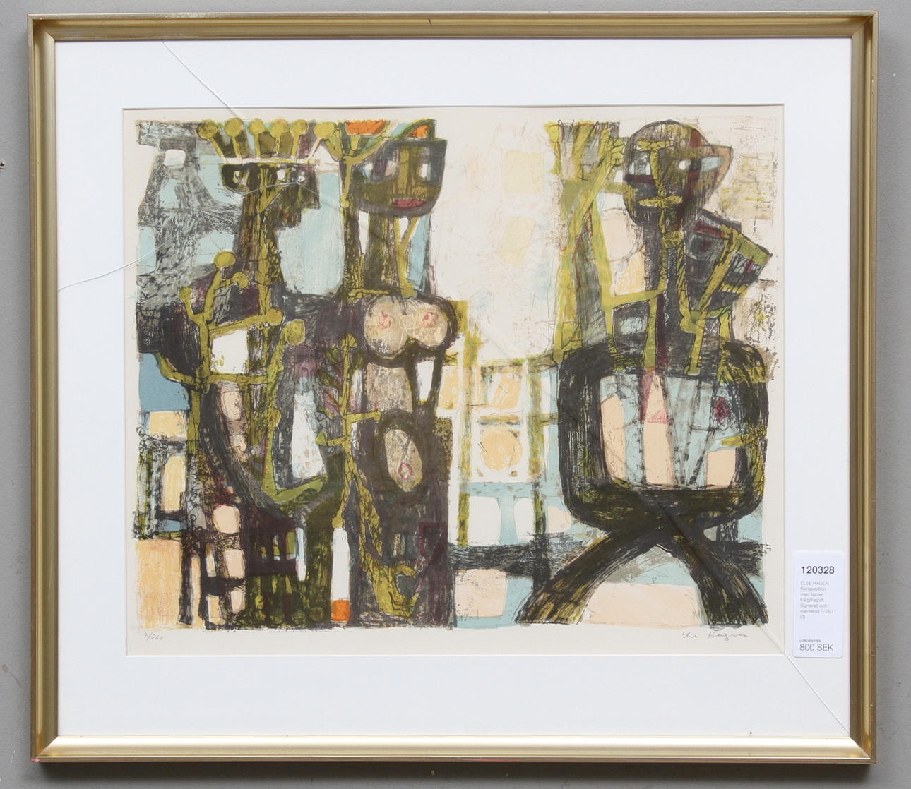 ELSE HAGEN. Komposition med figurer. Färglitografi. Signerad och numrerad 7/260.