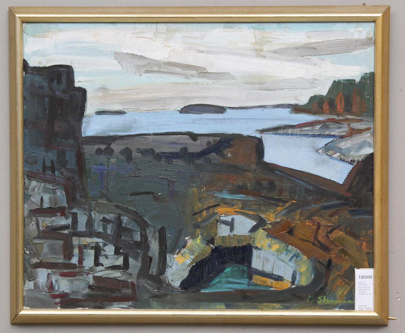 MARTIN STENMAN. Kustlandskap. Olja på pannå. Signerad M.Stenman.