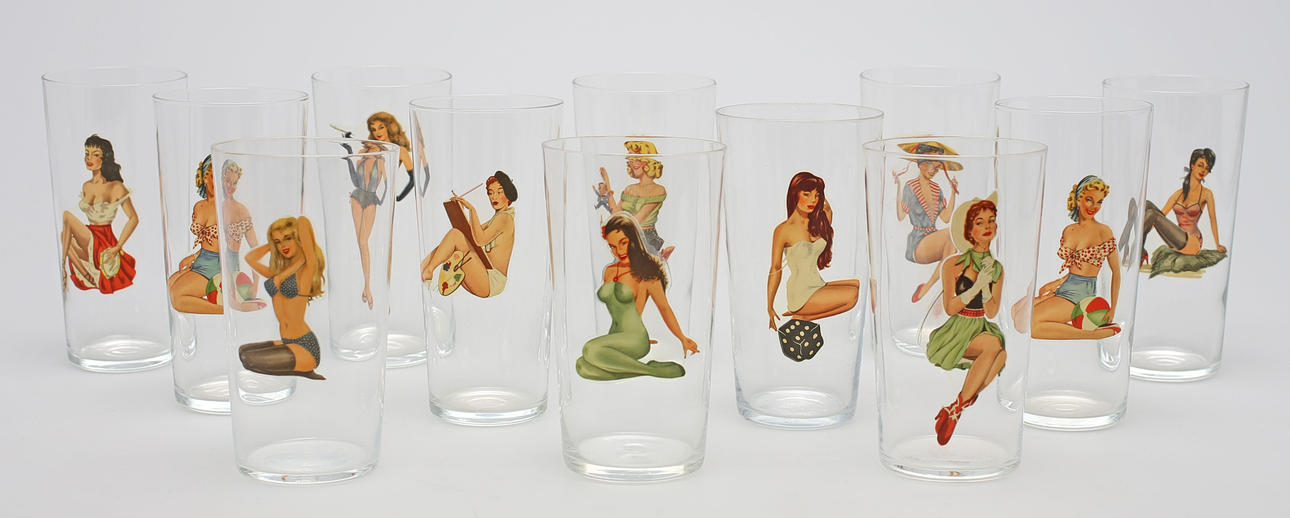 GROGGLAS, 12 st, glas, 1900-talets mitt.