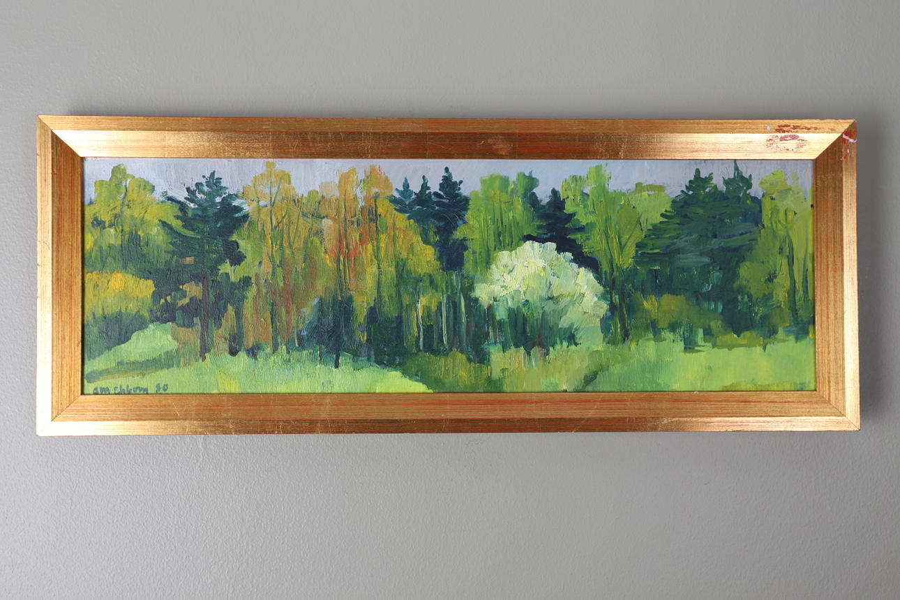 ANN-MARIE EKBOM. "Vårskog" Olja på pannå. Signerad och daterad.