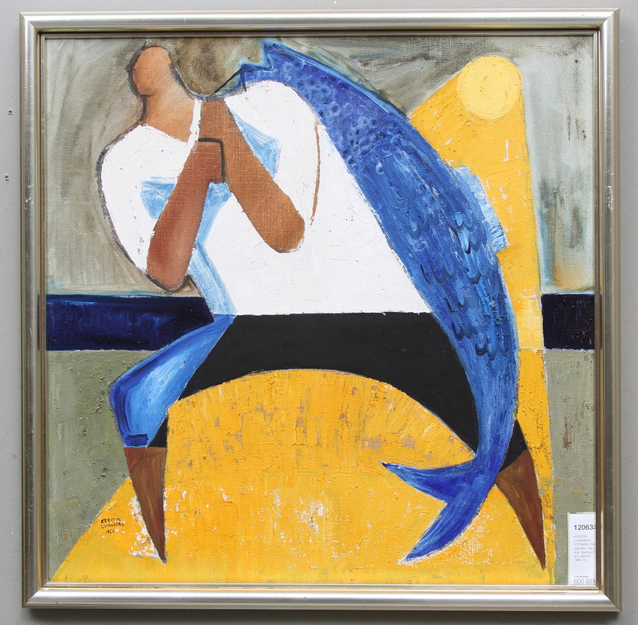 KERSTIN LUNDBERG-STENMAN. Man med fisk. Olja på duk. Signerad och daterad 1966.