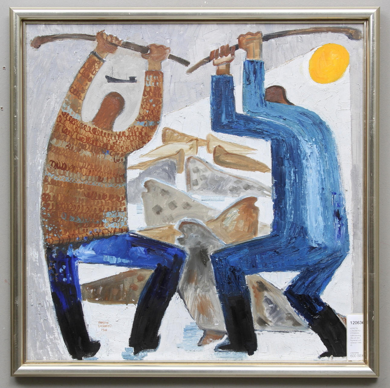 KERSTIN LUNDBERG-STENMAN. Sälklubbning. Olja på duk. Signerad och daterad 1966.