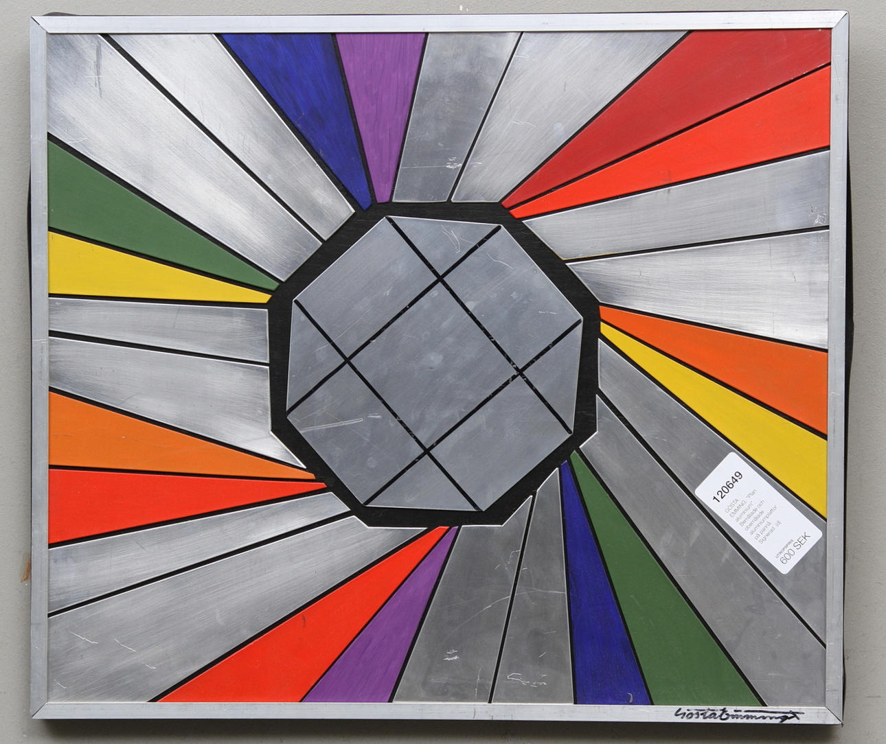 GÖSTA EMMING. "Plan aluminium". Bemålade och obemålade aluminiumplattor på pannå. Signerad.