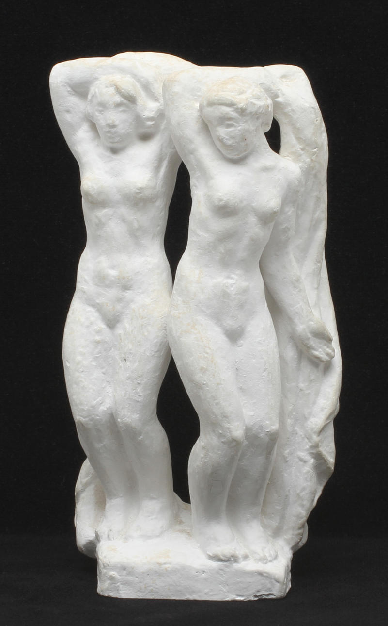 JOHN LUNDQVIST. Två kvinnor, gips, signerad.