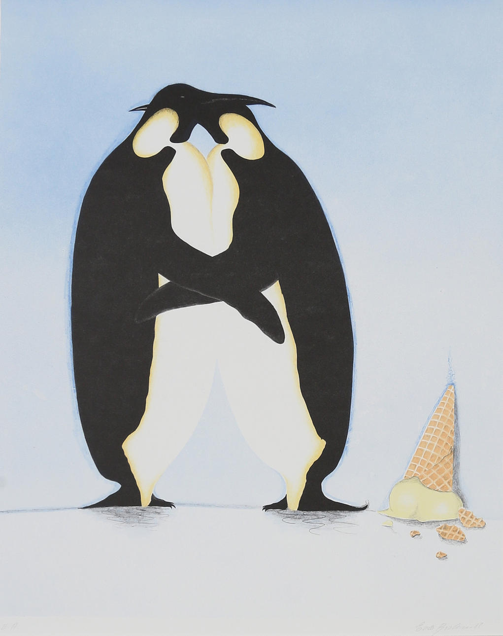 EVA BOSTRÖM. Penguins, color lithograph no EA, signed.
