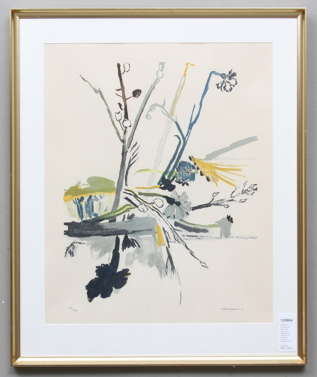 BIRGITTA LILJEBLADH. Motiv med blommor. Färglitografi. Signerad och numrerad 248/260. Daterad -62.