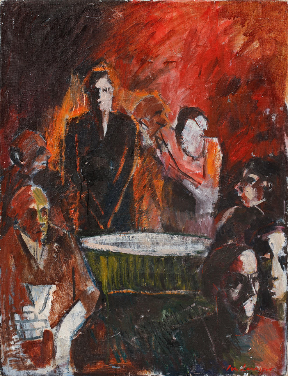 PER LARSSON. Figure scene, oil on canvas, signed.