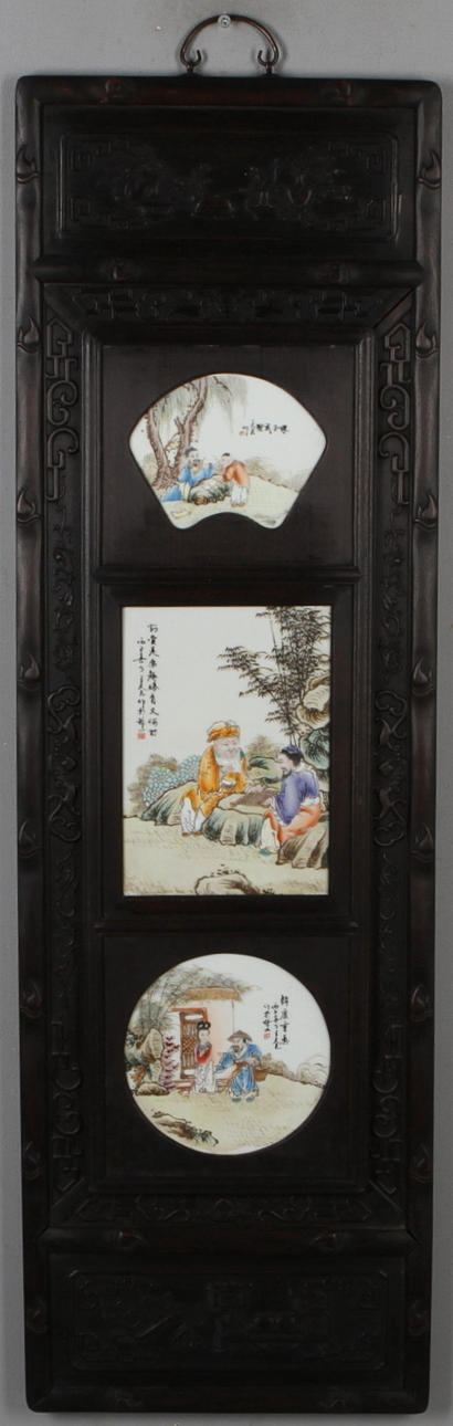 VÄGGFÄLT, med porslinsmålningar, Kina.