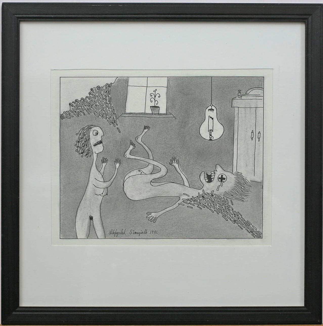 ULF SÄRNEGÅRDH. Teckning, tusch/kol, signerad Särnegårdh, 1981.