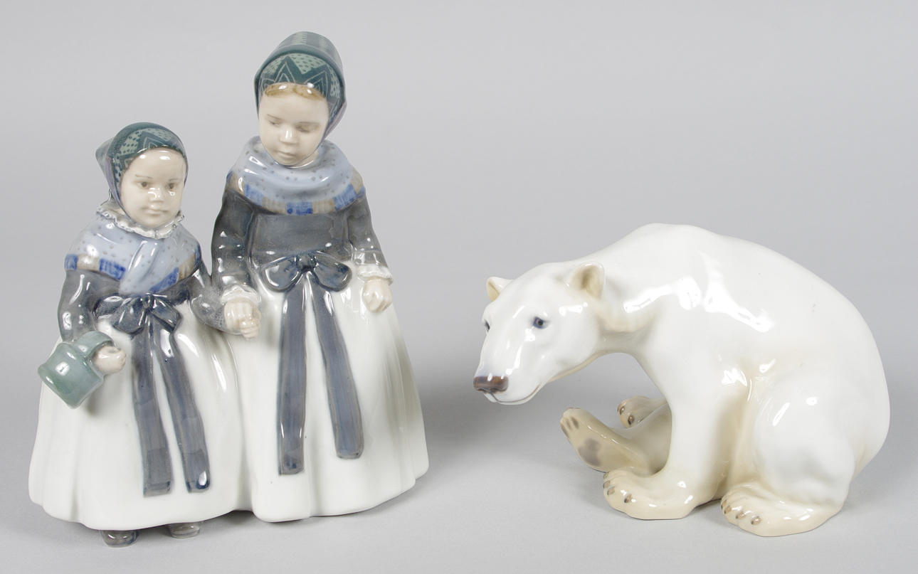 PORSLINSFIGURER, 2 stycken, Bing & Gröndal samt Royal Copenhagen.