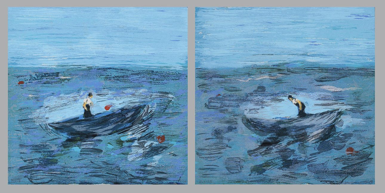 ELKE LEISCHEN ANDERSSON. Composition with boat, color lithograph, signed ELA and numbered 62/125, 32/125.