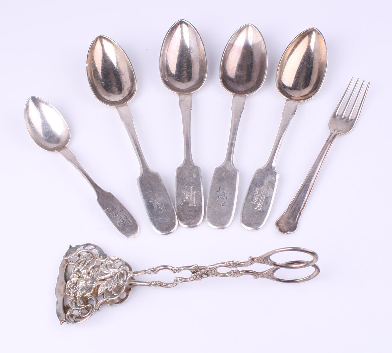 BESTICK + KAKTÅNG, silver, 7 delar, 252 gr.