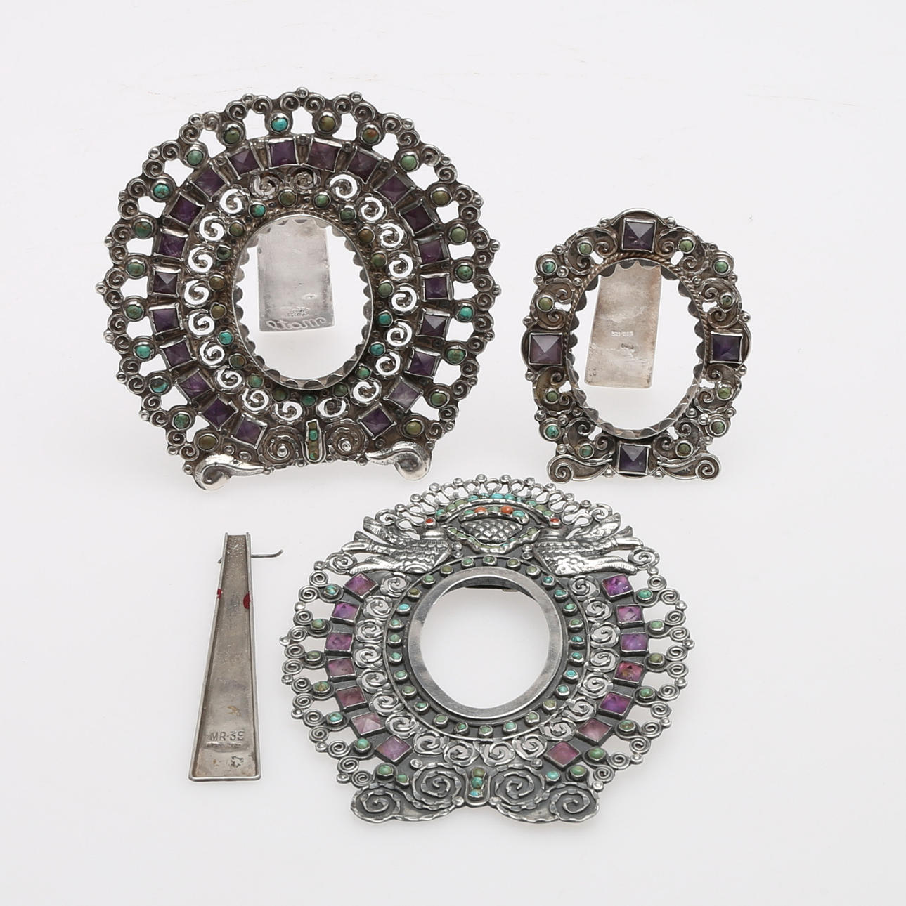 FOTORAHMEN, DREITEILIG, Silber mit Steinen.