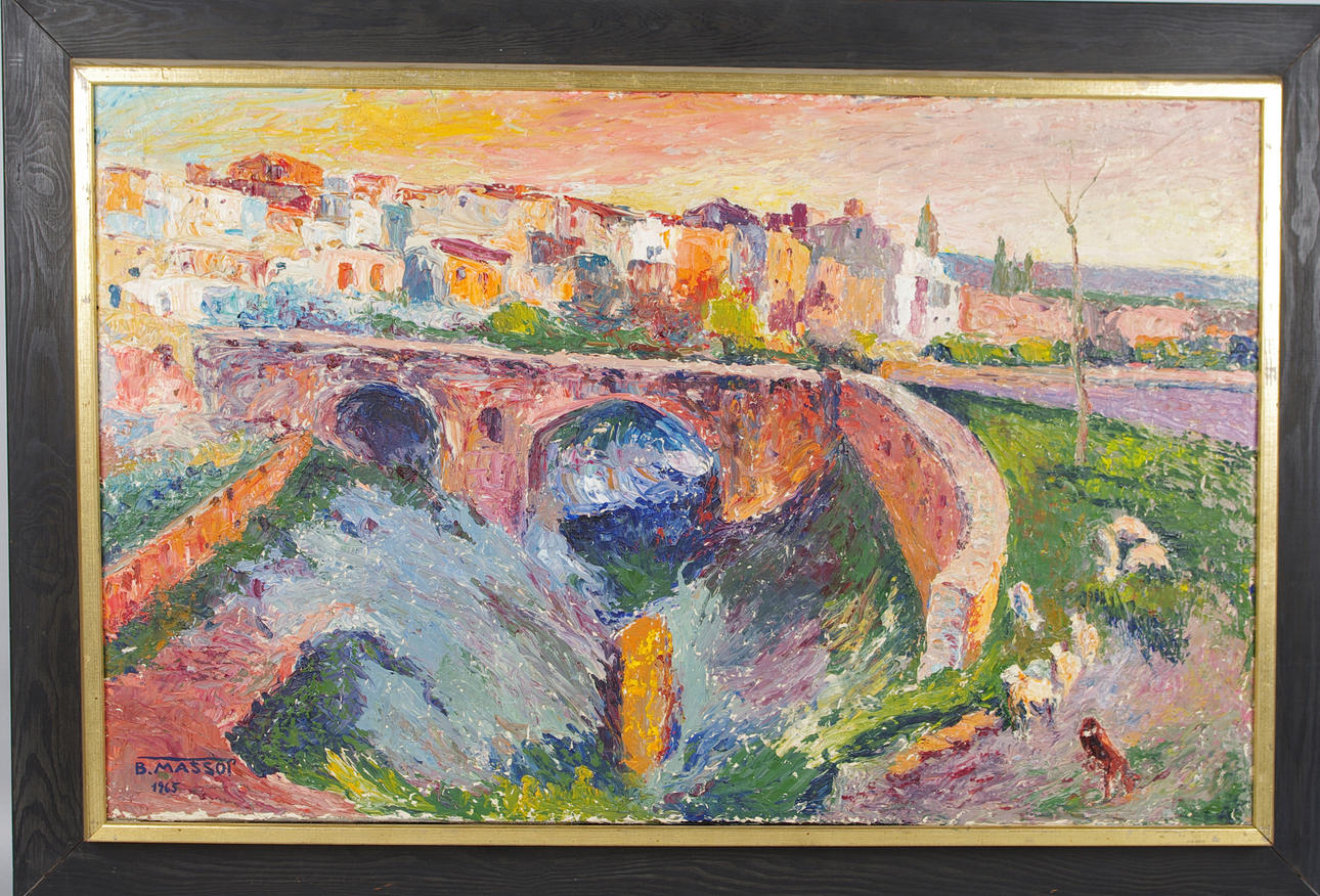 B. MASSOT. sydländsk by, olja på duk.