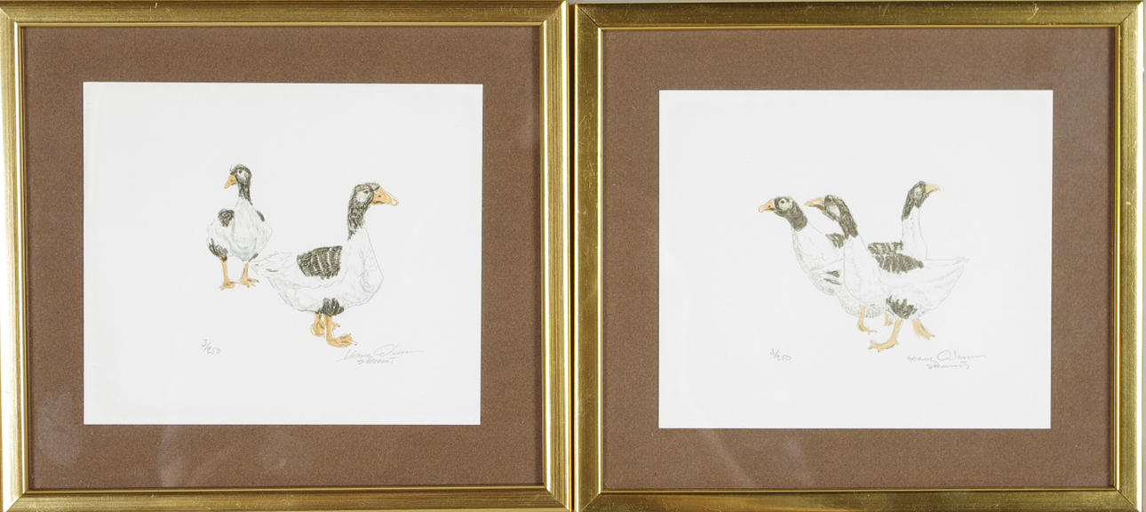 HASSE ANDERSSON. 2 tavlor med gäss, färglitografier.