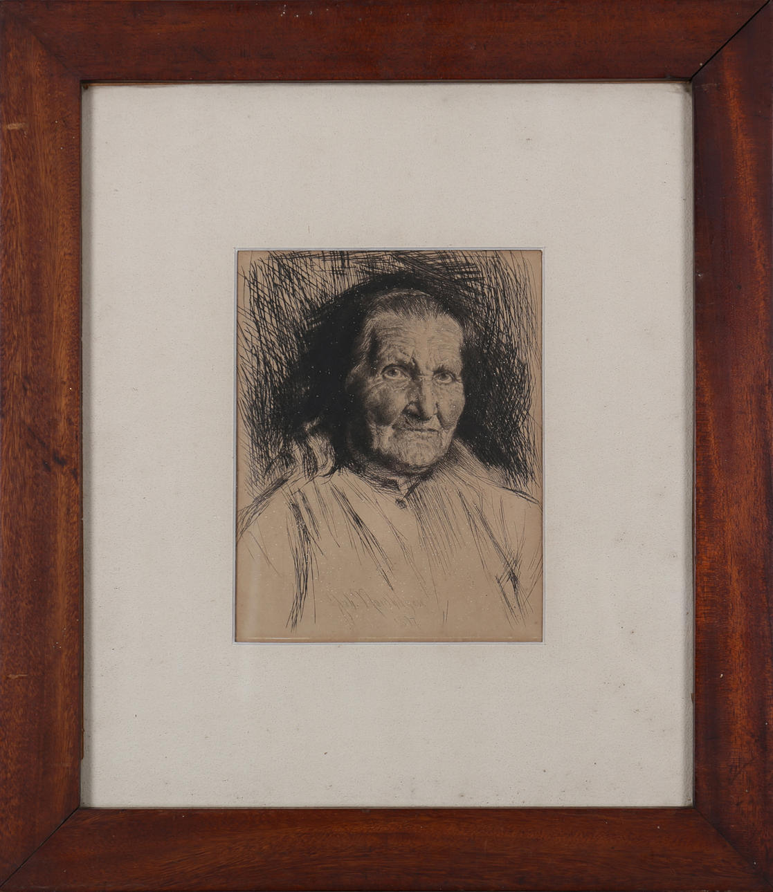 JOHAN NORDHAGEN. Äldre kvinna. Etsning. Signerad Joh Nordhagen och daterad 1897.