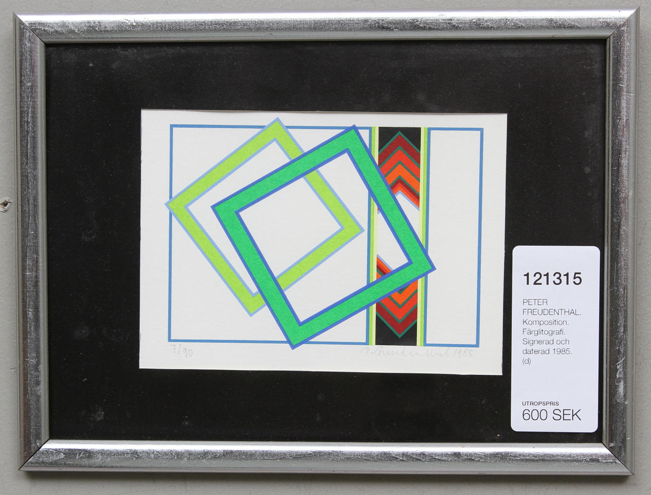 PETER FREUDENTHAL. Komposition. Färglitografi. Signerad och daterad 1985. Numrerad 7/90.