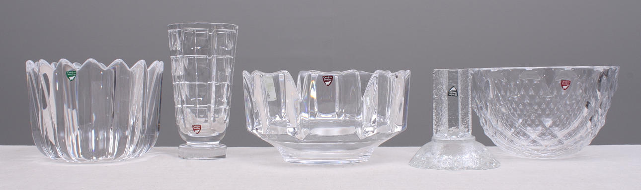 GLASFÖREMÅL, 5 delar, Orrefors kristall.