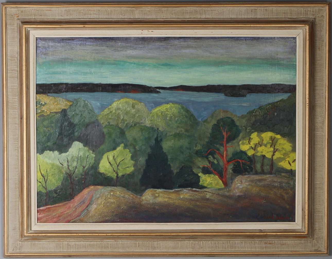 SEVED SALVÉN. Kustmotiv, olja på pannå, signerad.