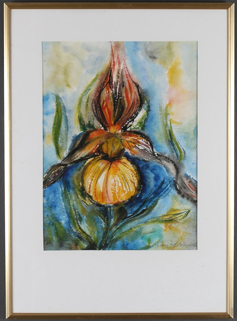 DAGMAR GLEMME. Akvarell, blomstermotiv, signerad.